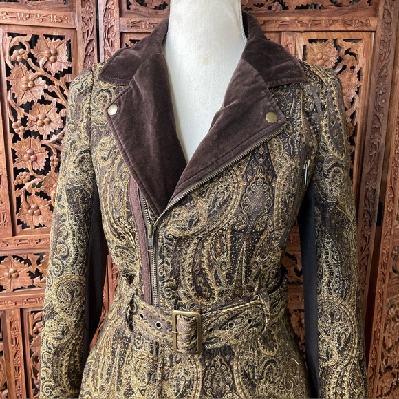 Free People Jackets & Blazers - FREE PEOPLE Vintage Y2K Brown Paisley Belted Utility Trench Coat Duster Jacket